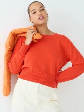 J. Crew Cashmere Cropped Crewneck Sweater Orange Red Medium